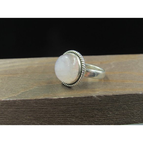 Size 6 Sterling Silver Large Round Moonstone Band Ring Vintage Statement - Picture 4 of 9